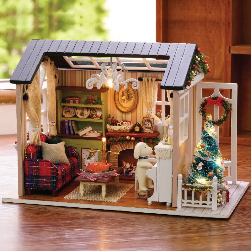 Kit DIY de casita de lectura de madera con luces LED – Artesanía en miniatura de inserción de estantería hecha a mano para decoración del hogar y regalos