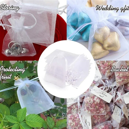 Bolsas de regalo de organza blanca de 20 a 100 unidades – Bolsas de joyería con cordón para recuerdos de boda, regalos de Navidad, empaques de dulces y accesorios para fiestas