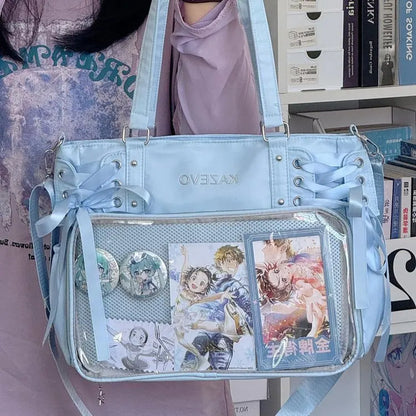 Bolso Bandolera con Lazo Estilo Universitario – Bolso de Hombro de Gran Capacidad para Chicas, Bolso Ita de Moda JK, Bolso de Mano con Acento de Lazo para Libros Escolares, Material Escolar y Uso Diario