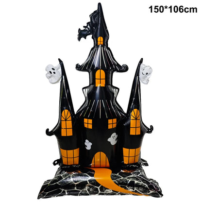 Large Halloween Standing Foil Balloons – Haunted House, Castle, Skull, Coffin & Witch Mylar Balloons for Halloween Party Decorations