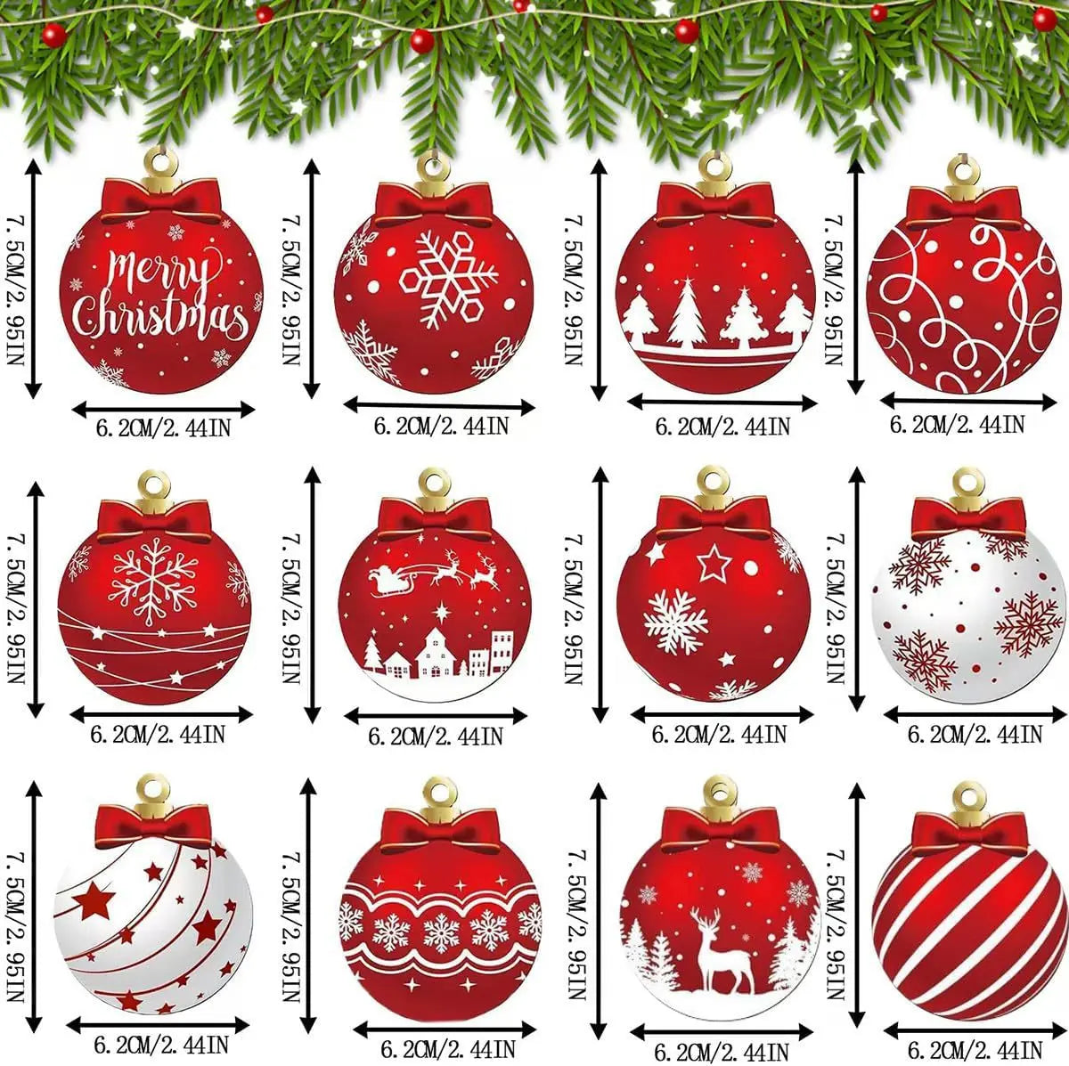 12/24PCS Wooden Christmas Ball Ornaments – Hanging Pendant Decorations for Christmas Parties, Yard, Tree & Holiday Home Decor