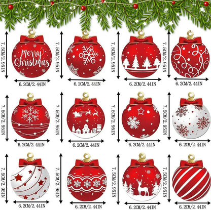 12/24PCS Wooden Christmas Ball Ornaments – Hanging Pendant Decorations for Christmas Parties, Yard, Tree & Holiday Home Decor