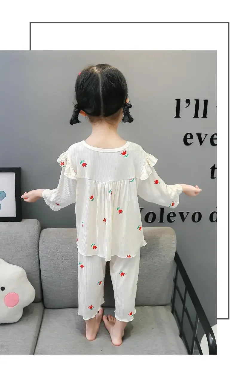 Conjunto de pijama para niños – Atuendo de dormir estampado de flores para bebés y niñas para las cuatro estaciones | Conjunto cómodo de ropa y de casa para niños