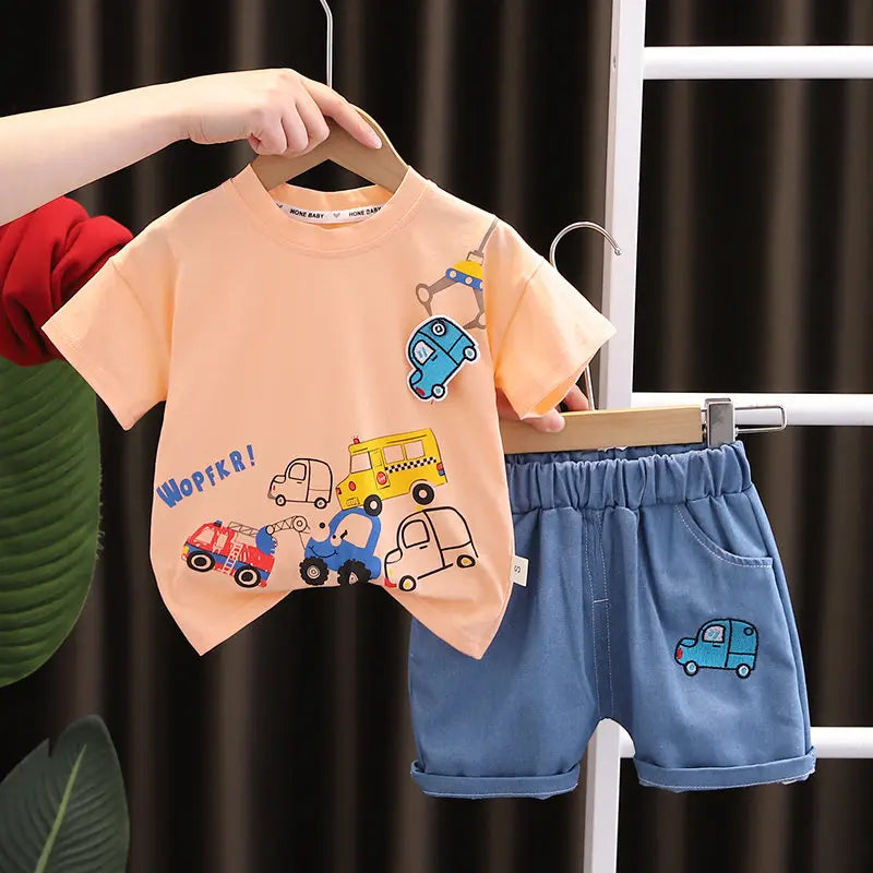 Conjunto de camiseta y shorts de algodón con estampado de coches para bebés, ideal para el verano, edades de 1 a 5 años