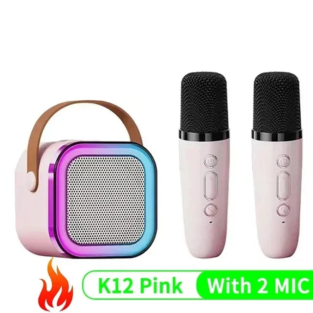 K12 Portable Karaoke Machine – Bluetooth Speaker with 1-2 Wireless Microphones, HiFi Sound & Family Singing for Kids