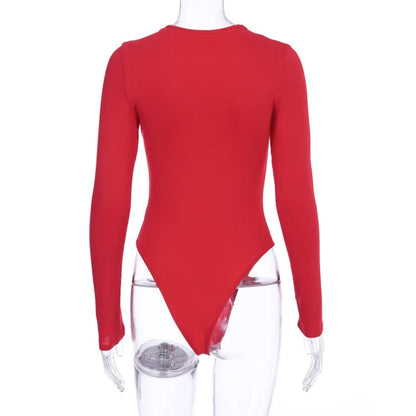 Women O-Neck Long Sleeve Bodysuit – Solid Color Sexy Casual Streetwear Body Top (White/Black/Gray)