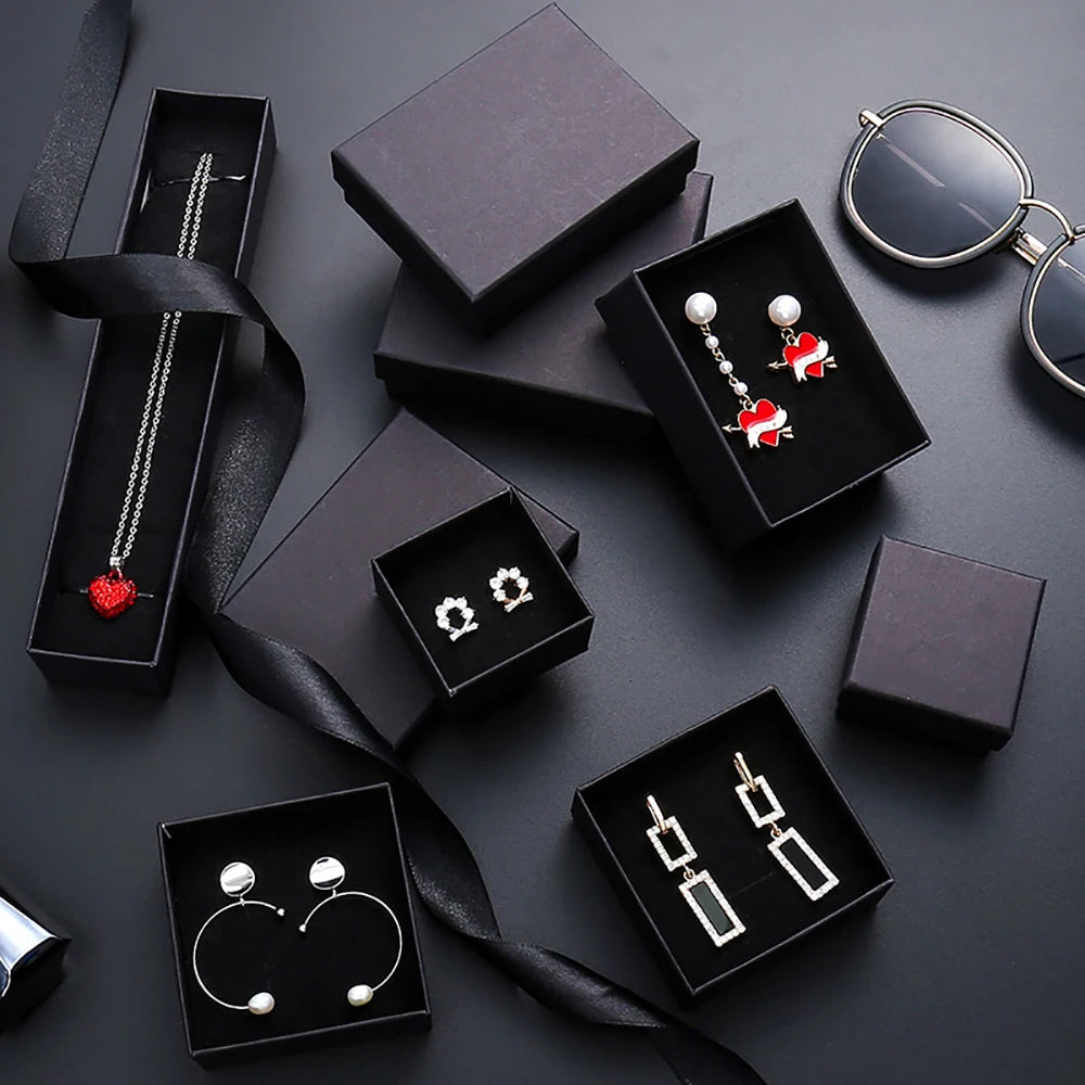 12PCS Paper Jewelry Gift Boxes for Rings, Earrings, Bracelets & Necklaces – Black & Gray Display Cases