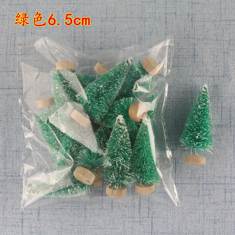 12PCS 4.2CM Mini Christmas Trees – White Snow Frost Sisal Bottle Brush Trees with Santa for DIY Xmas House & Holiday Decor