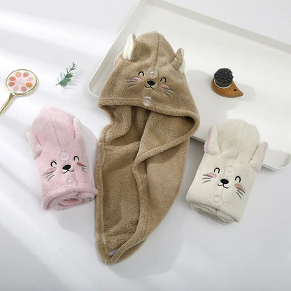 Cute Microfiber Hair Towel Wrap – Quick-Dry Strong Absorbent Head Towel for Girls & Women, Hair Drying Towel GFMJ03
