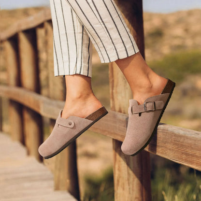 Zuecos de ante Crestar Cork – Zapatillas tipo mules unisex antideslizantes con soporte para el arco del pie