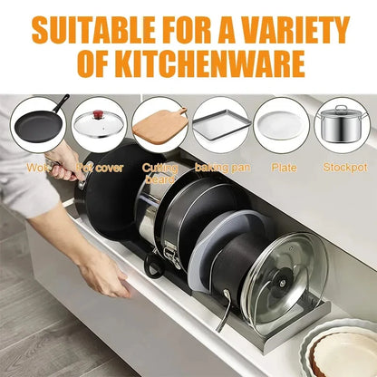 Expandable Stainless Steel Pot Lid Organizer Rack Kitchen Cabinet Storage for Pans, Cutting Boards & Cookware