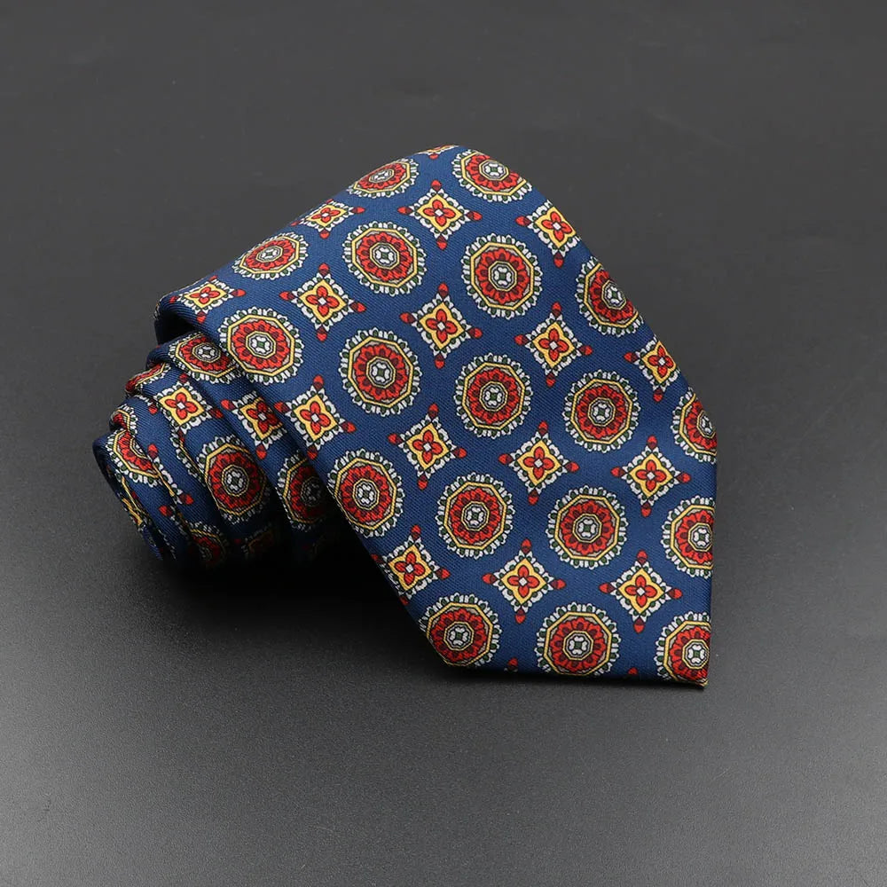 Men's 7.5cm Soft Silk Necktie – Floral & Dot Pattern Tie for Weddings, Business, Parties & Formal Wear