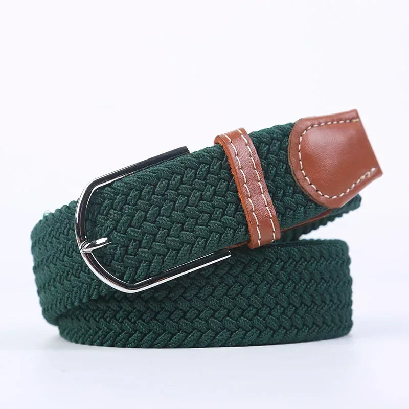 Ceinture élastique tressée unisexe en toile tissée, à boucle ardillon, pour jeans (107/120/130cm)