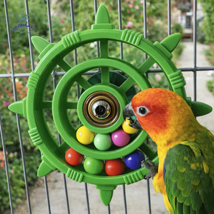 Rudder-Shaped Parrot Spinner Toy – Colorful Bead Rattle & Bite-Resistant Interactive Spinning Wheel Bird Cage Toy