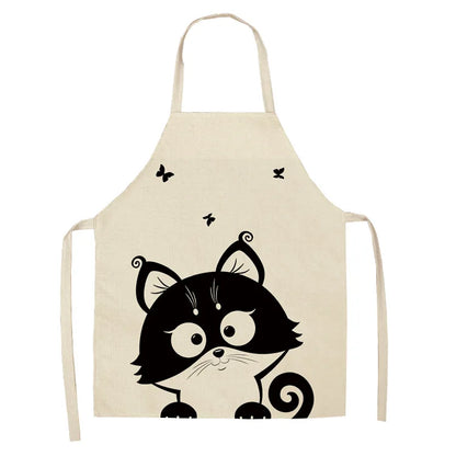 Cute Cartoon Cat Kitchen Apron – Linen Baking & Cooking Apron for Women, Men & Kids, Kitchen Accessories