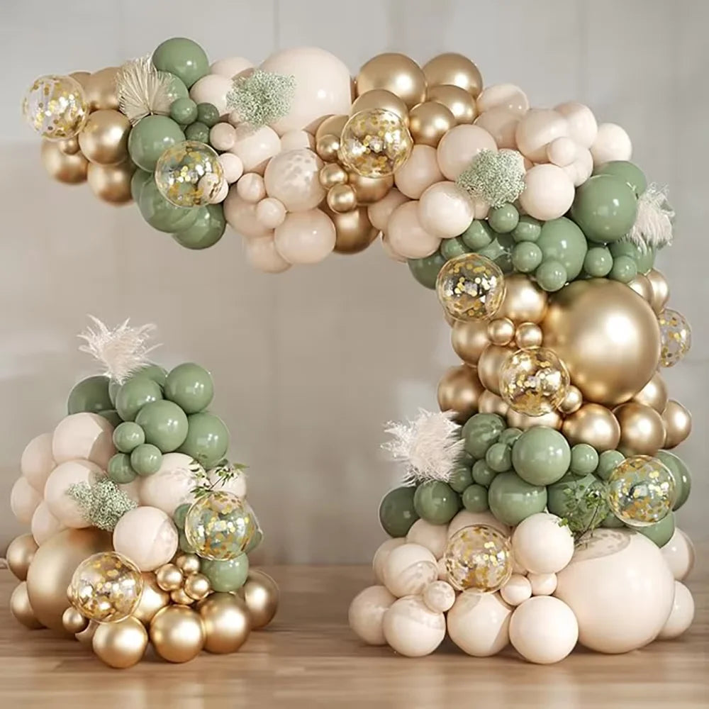 Sage Green Balloon Arch Garland Kit – Green, White, Sand & Gold Confetti Latex Balloons for Birthday, Wedding & Graduation Decorations