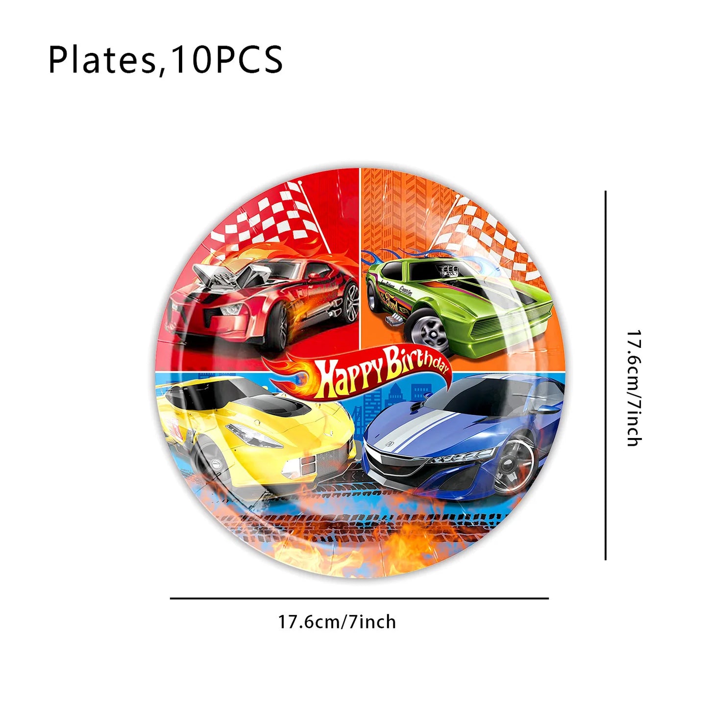 Happy Wheels Racing Party Tableware Set – Racing-Themed Paper Cups, Plates & Banner Decorations with Party Favors for Boys' Birthdays