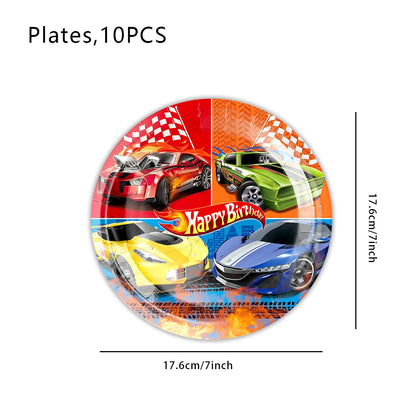 Happy Wheels Racing Party Tableware Set – Racing-Themed Paper Cups, Plates & Banner Decorations with Party Favors for Boys' Birthdays