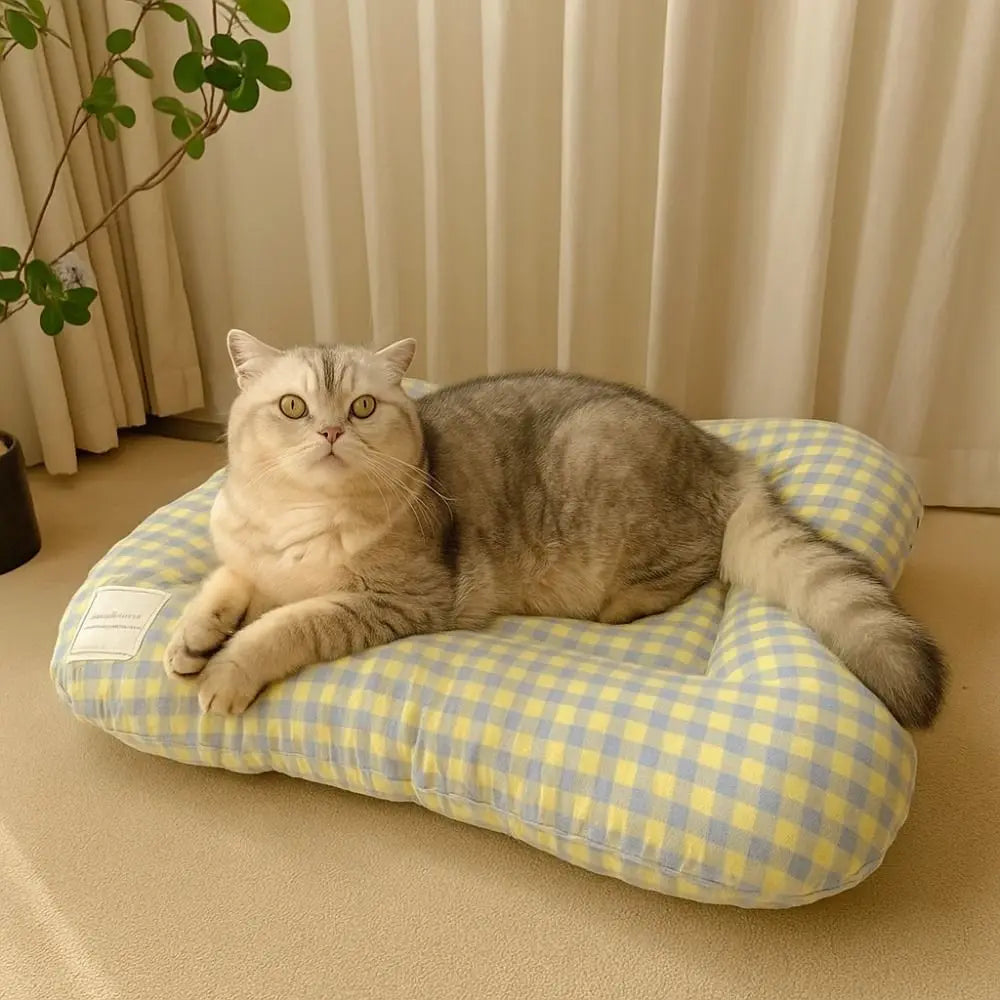 Tapis de Lit Chauffant Respirant pour Chien – Coussin de Couchage Doux Macaron à Carreaux pour Animaux avec Base Antidérapante pour Chats et Chiens