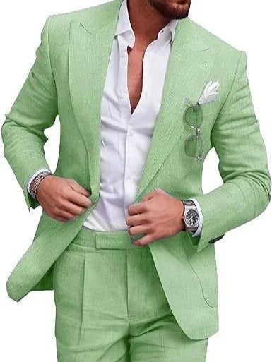 Costume de mariage en lin pour homme – Smoking 2 pièces coupe slim blazer et pantalon, costume décontracté pour mariage sur la plage, bal de promo, soirée