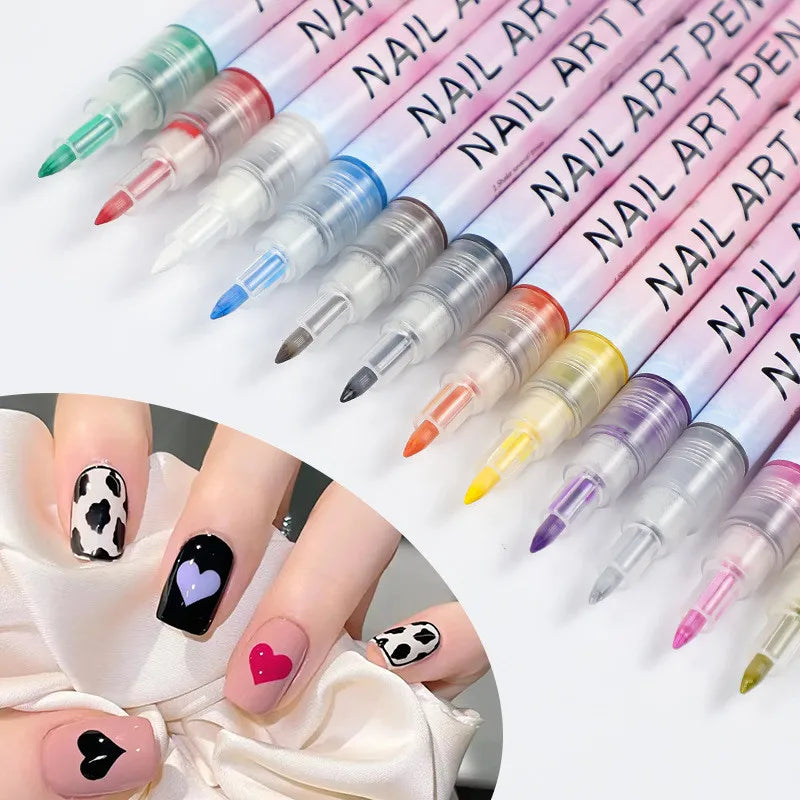 Set de 12 bolígrafos de grafiti para decoración de uñas – Herramientas delineadoras 3D impermeables para manicura y pintura de uñas DIY
