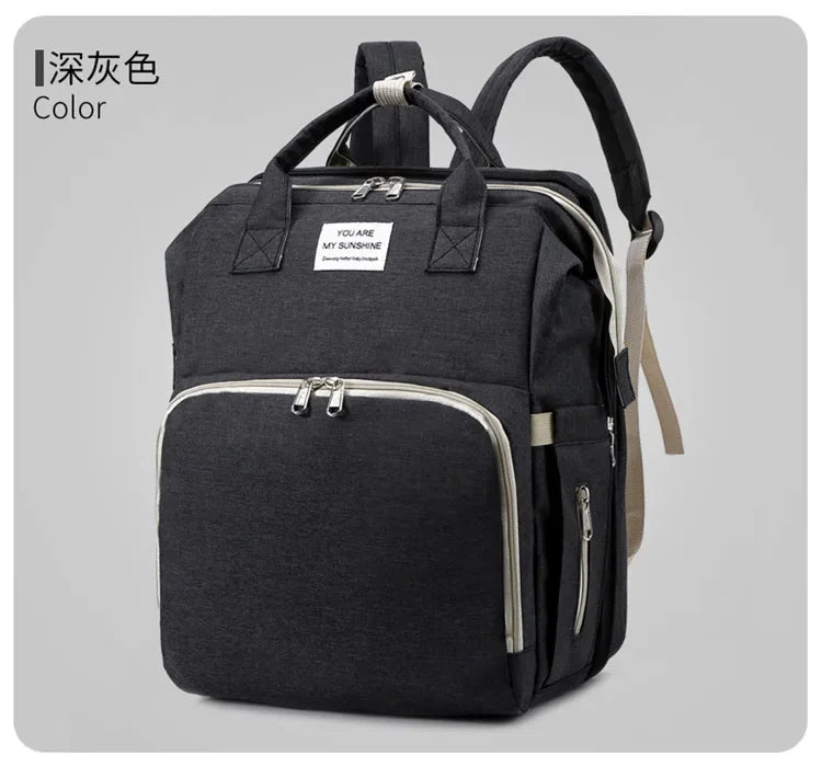 Sac à langer de grande capacité pour bébés avec matelas à langer – Sac à langer de maternité imperméable pour mamans avec rangement pour biberons et lit de bébé
