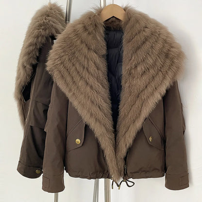 Women’s Winter Fur Jacket – Thick Warm Coat with Fox Fur Design, Fashionable Outerwear for Cold Weather