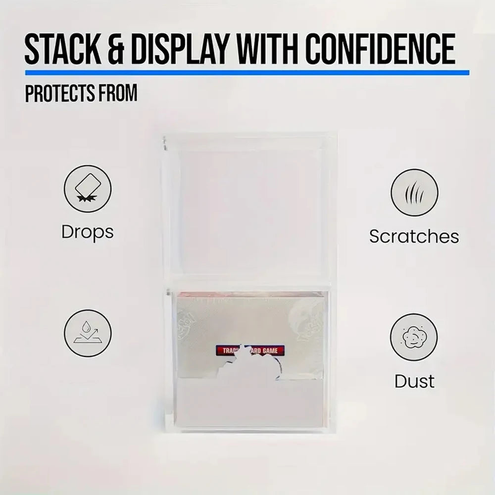 5mm Acrylic Booster Box Display Case – Stackable Magnetic Buckle Transparent Protective Storage Box for TCG Cards