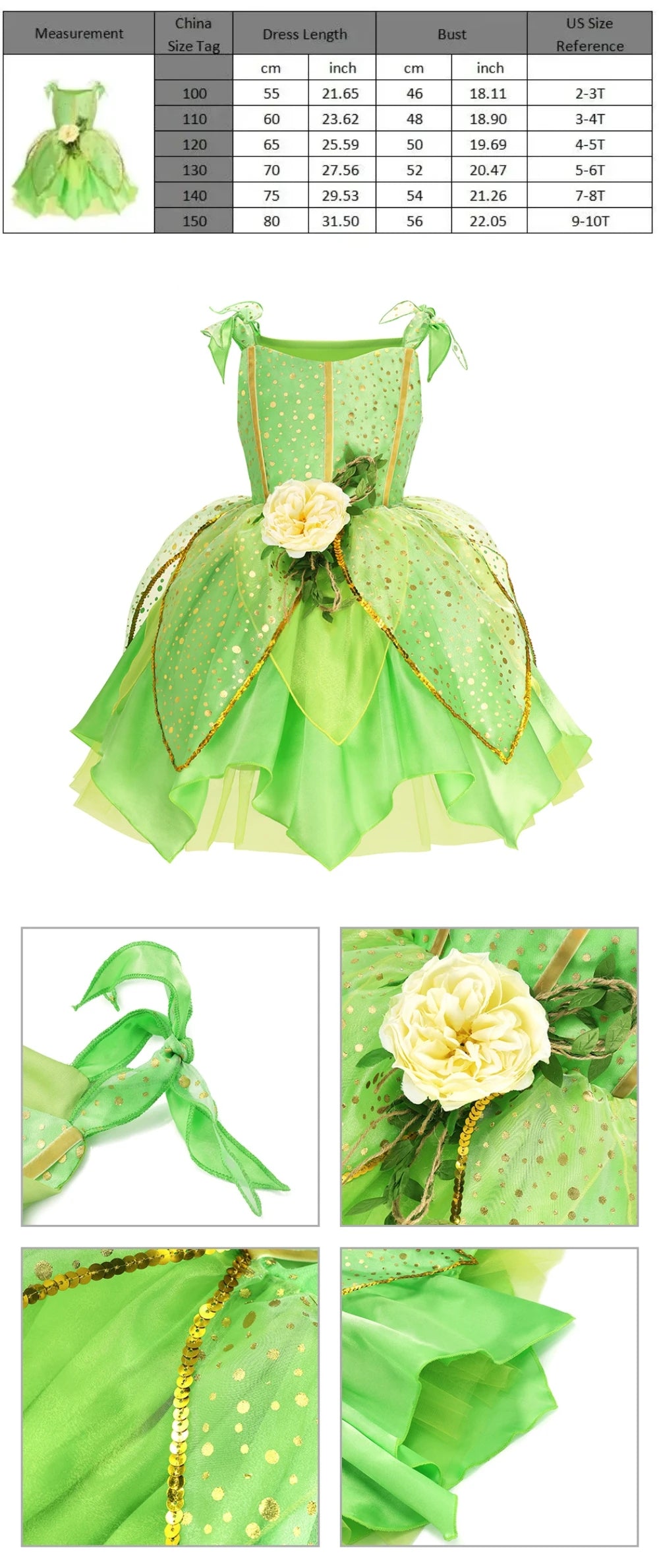Vestido de disfraz de princesa para niña – Traje de fiesta de cuento de hadas para Halloween, carnaval y regalos de cumpleaños