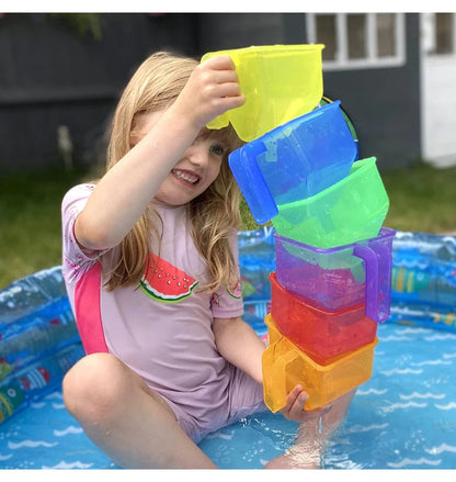 Kit de jeu sensoriel Montessori sable et eau – Jouet d'apprentissage STEM ouvert avec gobelets doseurs arc-en-ciel, entonnoirs, pelles, pinces et tuyaux, jouet d'activité créative en extérieur pour enfants