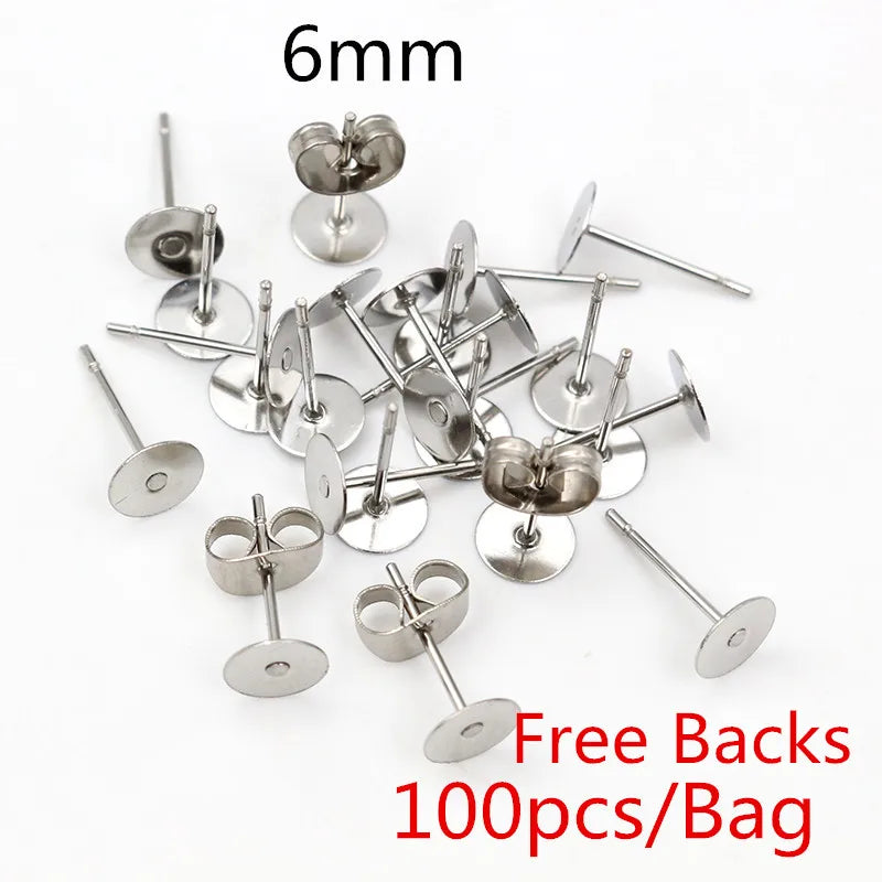 Clous de boucles d'oreilles en acier inoxydable doré, 50 à 100 pièces, avec attaches – Tiges de base vierges pour la fabrication de bijoux et boucles d'oreilles DIY