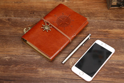 Retro Spiral Leather Notebook – Vintage Pirate Journal with Refillable Pages