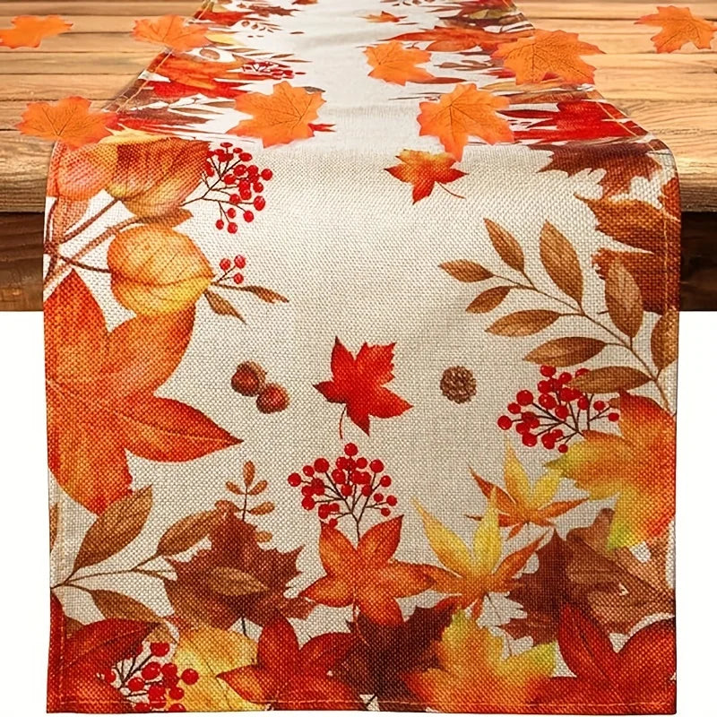 Autumn Maple Leaf Linen Table Runner – Thanksgiving Fall Leaves Dresser Scarf for Dining Table, Wedding, Holiday Party & Home Decor