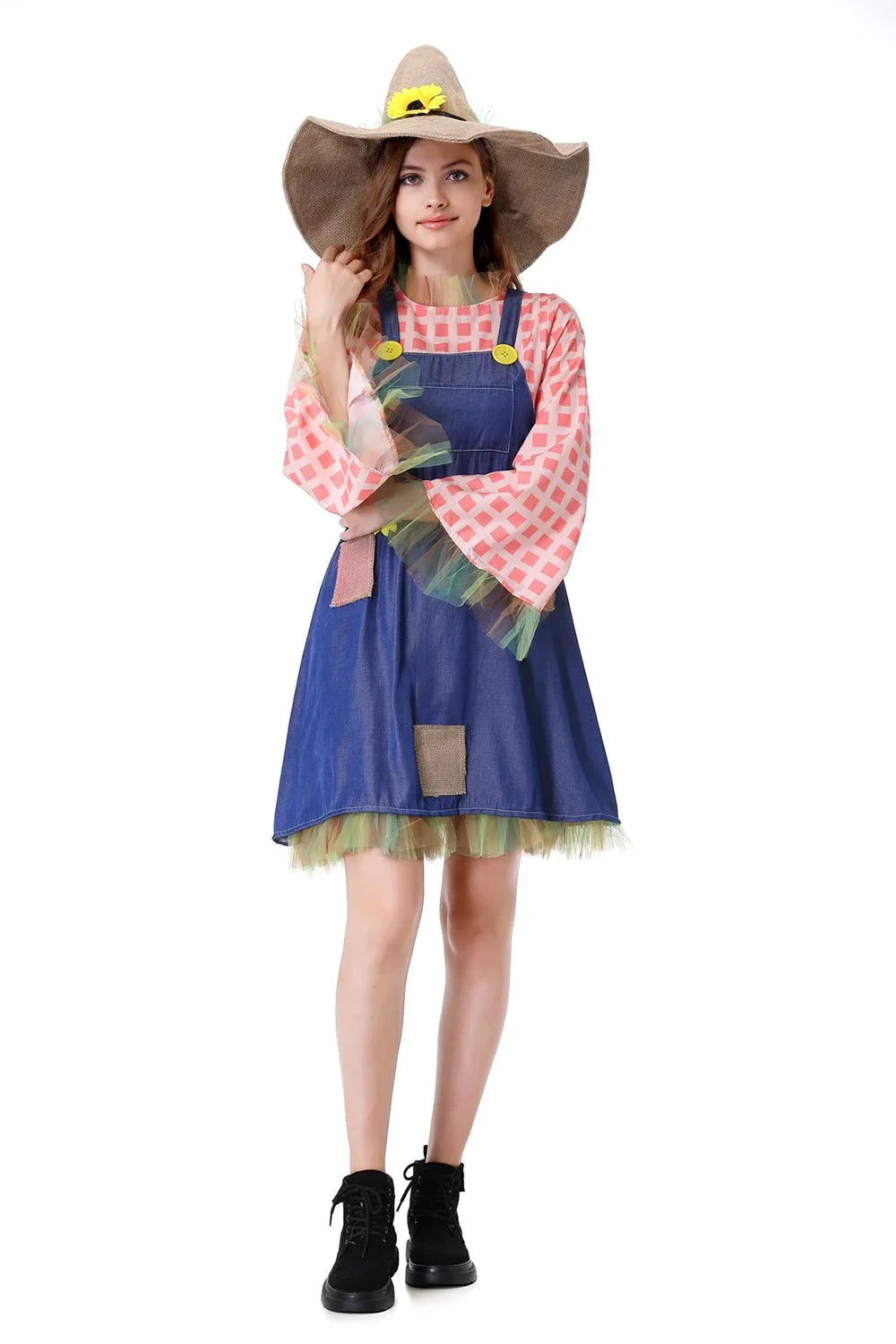 Parent-Child Pioneer Girl Cosplay Costume – Colonial Floral Village Dress with Hat for Kids Halloween, Carnival & Dress-Up Role Play