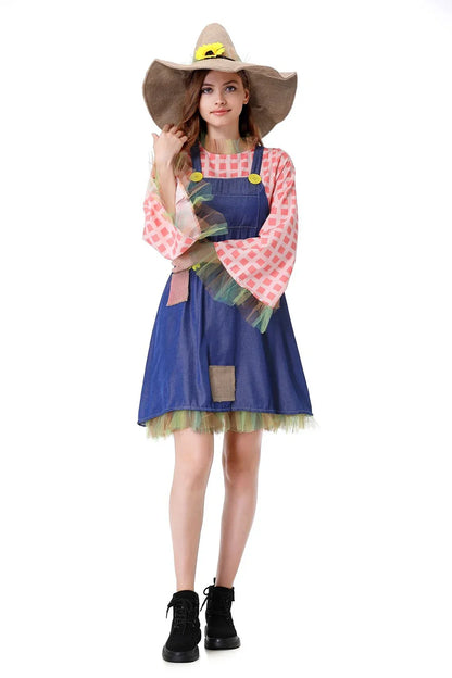 Parent-Child Pioneer Girl Cosplay Costume – Colonial Floral Village Dress with Hat for Kids Halloween, Carnival & Dress-Up Role Play