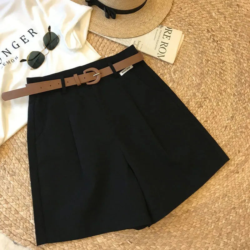 Women’s Wide Leg Shorts Summer Thin Cotton A-Line Zipper Office Lady Casual Loose Shorts