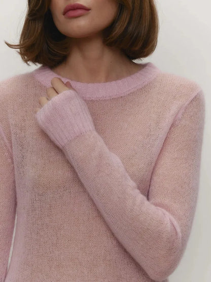 Women’s Classic Mohair Knitted Sweater Top Spring Summer Loose O-Neck Micro Sheer Cool Knit Shirt