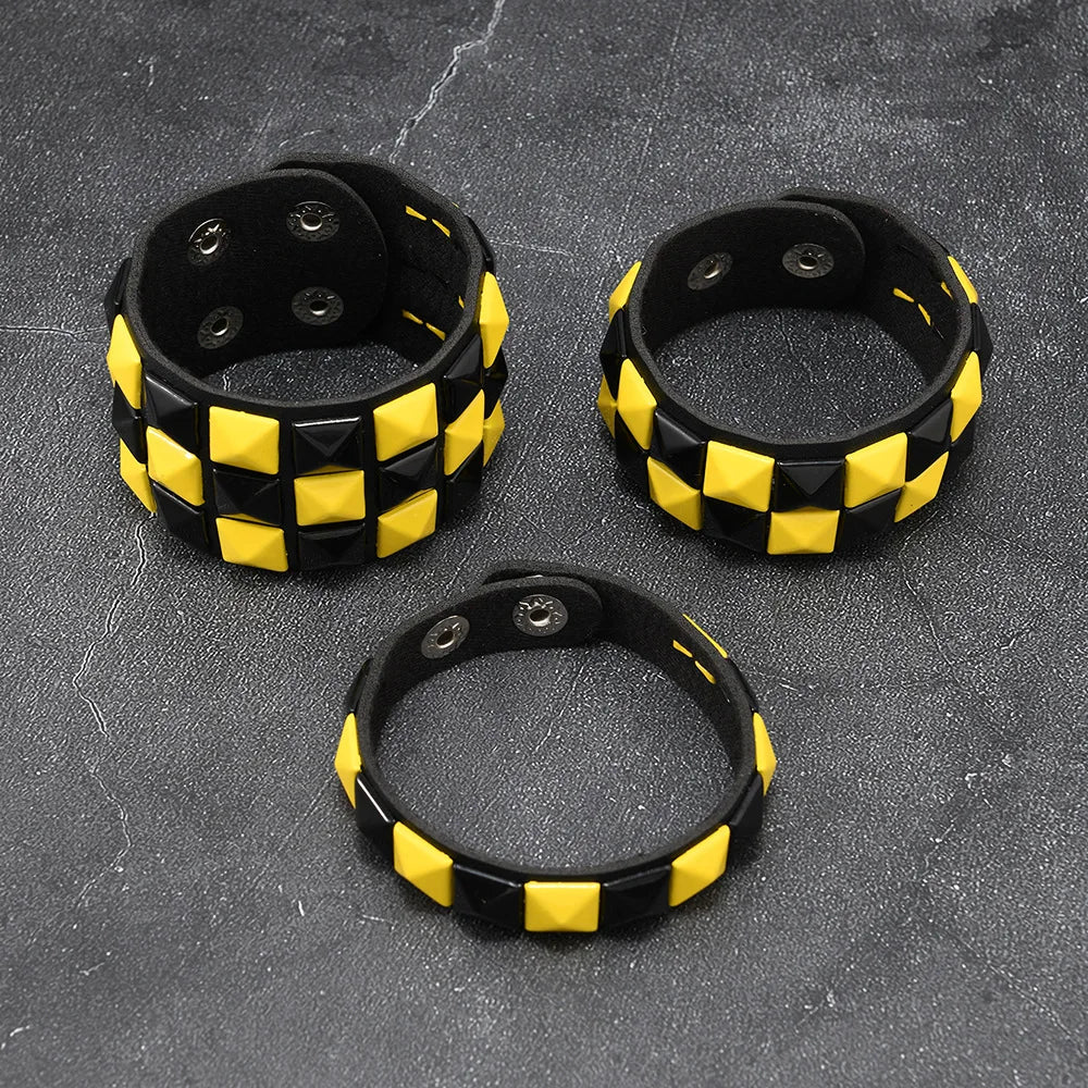 3-Piece Leather Bracelet Set – Wide Rivet Studded Wristbands for Men & Women | Vintage Punk Fashion Jewelry Gift