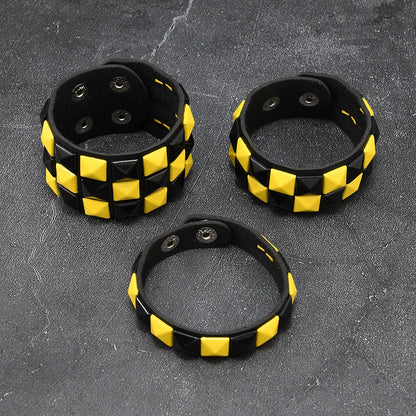 3-Piece Leather Bracelet Set – Wide Rivet Studded Wristbands for Men & Women | Vintage Punk Fashion Jewelry Gift