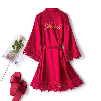 Women’s Summer Lace Kimono Robe – Bride & Bridesmaid Wedding Sleepwear Embroidered Bathrobe Night Dress