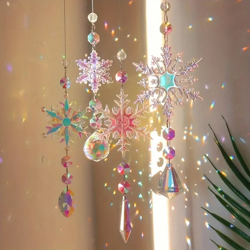 4PCS Crystal Snowflake Christmas Ornaments – Elegant Winter Hanging Decorations for Xmas Tree, Parties, Anniversaries & Holiday Gifts