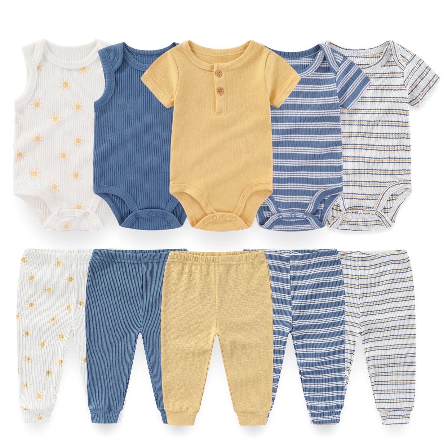 Kiddiezoom 10PCS Baby Clothing Set – Unisex Newborn Bodysuits & Pants, Soft Four-Season Infant Outfit for Baby Boys & Girls