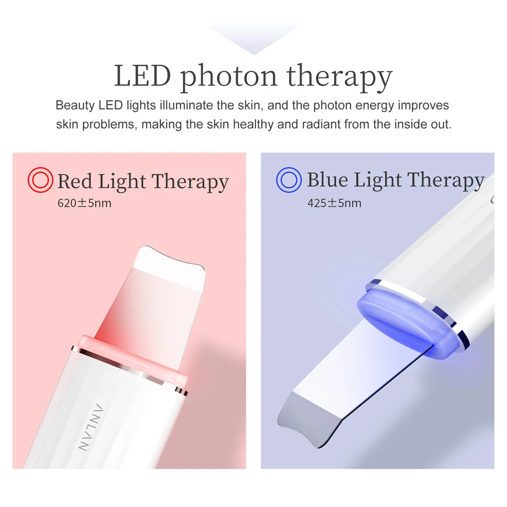 ANLAN Limpiador Facial Ultrasónico – Limpiador de Poros Profundo con Peeling Ultrasónico, Dispositivo LED Rojo y Azul para Lifting Facial (Resistente al Agua IPX7)