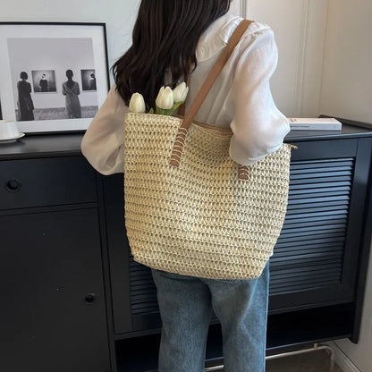 Bolso de Hombro de Paja Tejido a Mano para Mujer – Bolso Tote Bohemio de Verano para Playa, Bolso de Mano Tejido a la Moda 2025 para Viajes, Compras, Vacaciones y Uso Diario Casual