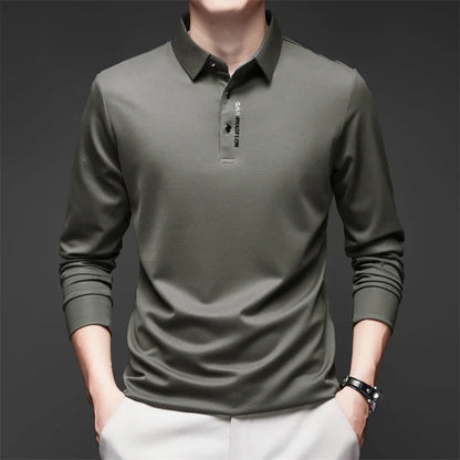 Polo à manches longues pour homme – Haut décontracté de couleur unie, respirant, confortable et tendance pour le quotidien