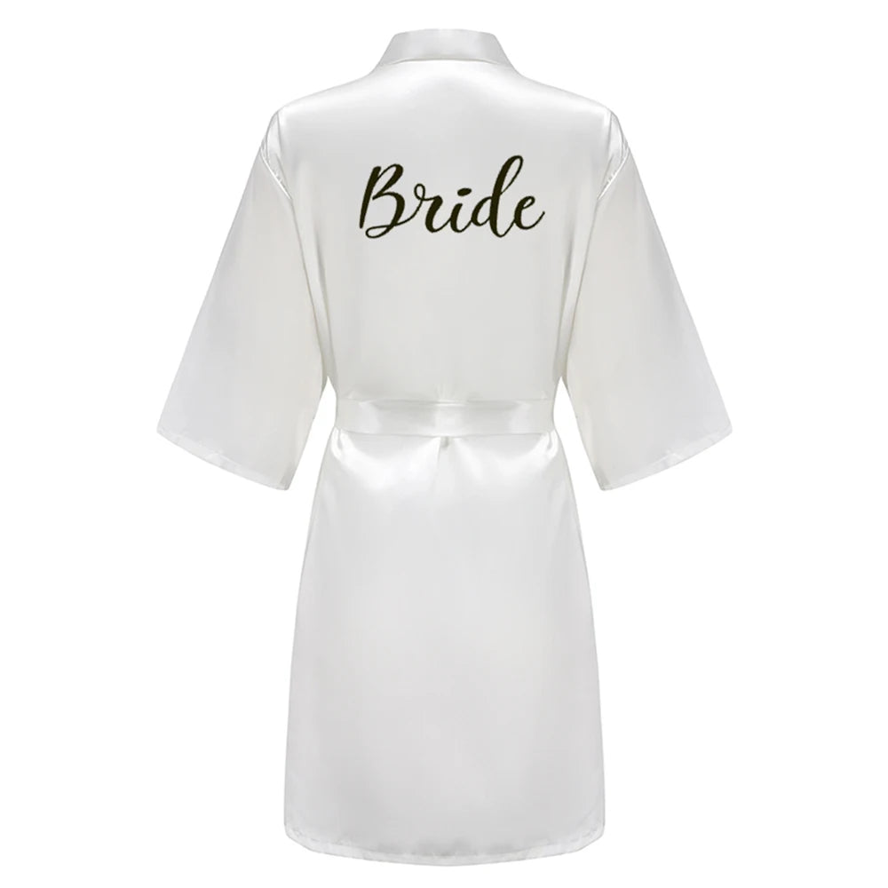 Women’s Black Satin Robe – Silky Kimono Bridal Wedding Bridesmaid Loungewear Dressing Gown