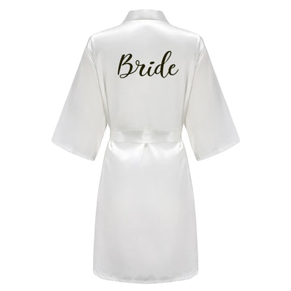 Women’s Black Satin Robe – Silky Kimono Bridal Wedding Bridesmaid Loungewear Dressing Gown