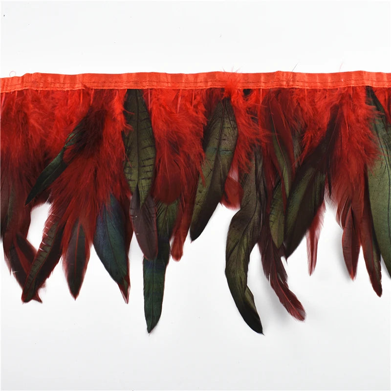 10 m Rooster Feather Fringe Trim – Natural Feather Ribbon for Sewing, Crafts & Costume Decoration