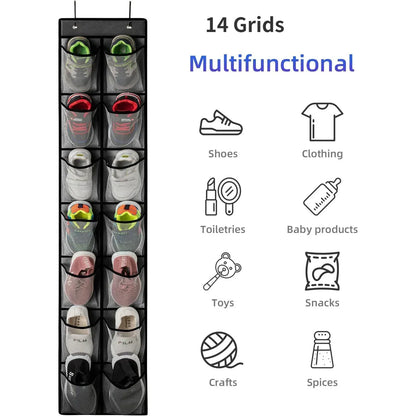 Over-the-Door Shoe Organizer - 12, 14 or 24 Pocket Hanging Shoe Storage with Large Mesh Pockets & 4 Hooks