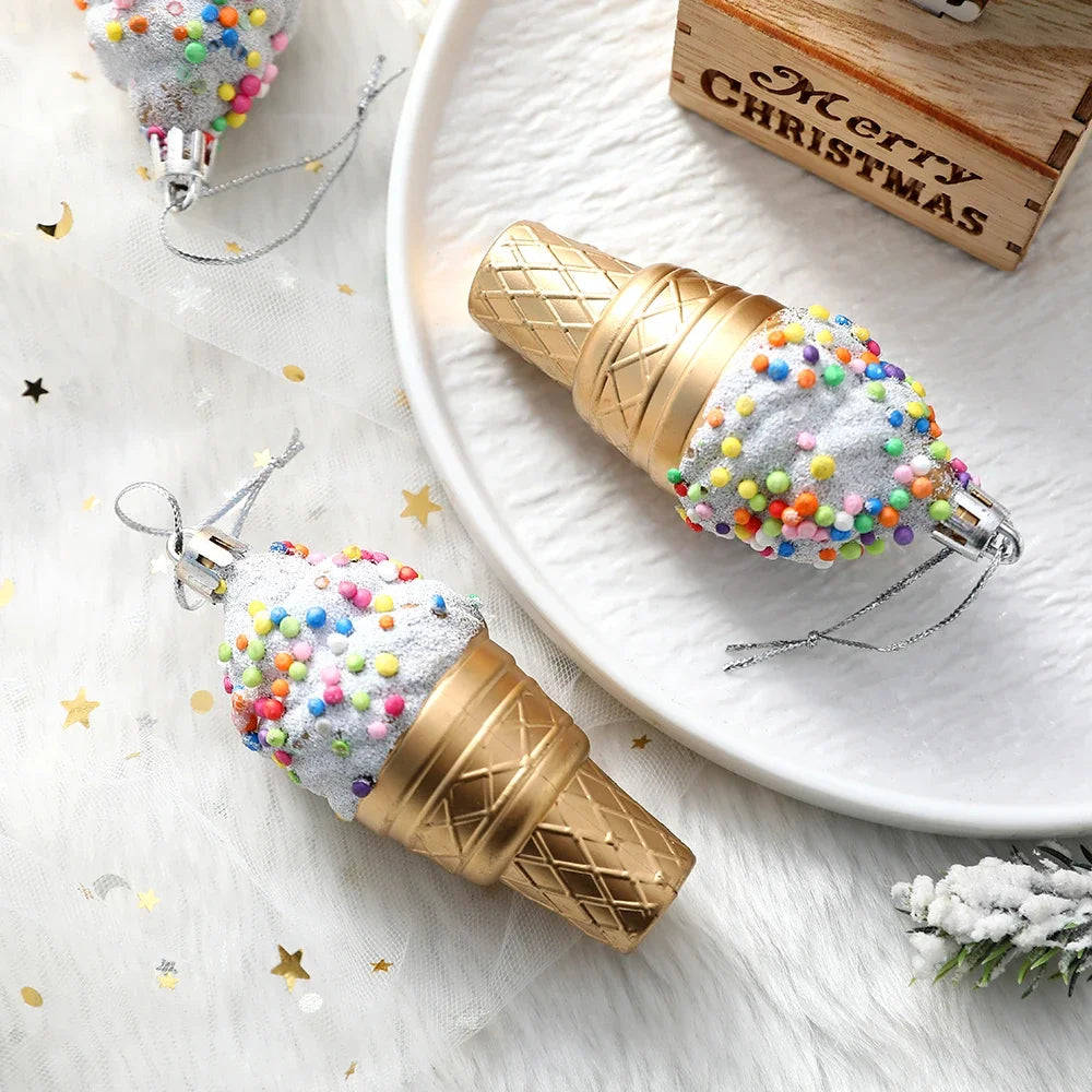 1Box Christmas Macaron Ice Cream Donut Ornaments – Cute Shaped Ball Pendants for Xmas Tree, Home, Party & Navidad Holiday Decor